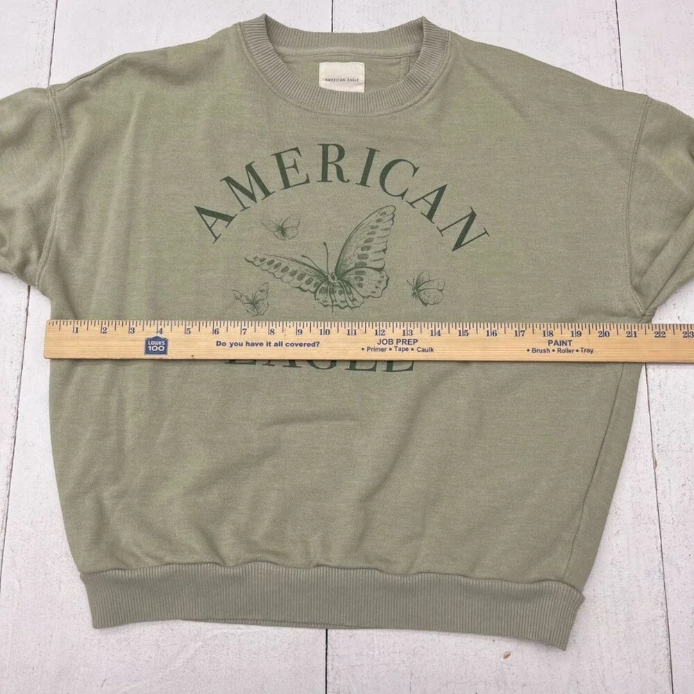 American Eagle Green Butterfly Print Crewneck Sweatshirt Women's Size Medium - Picture 6 of 6